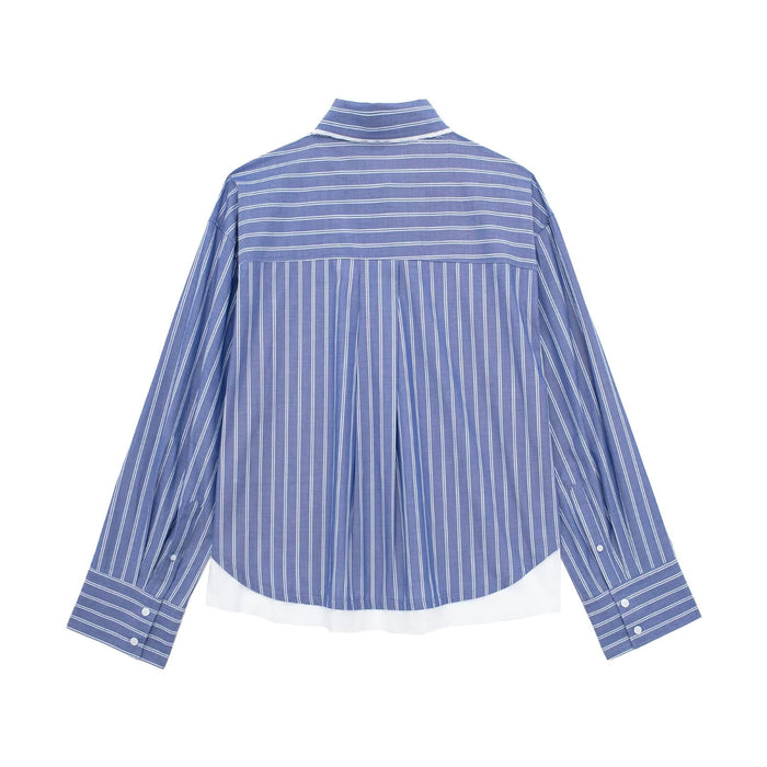 Winter Women Clothing Casual All Match Stitching Striped Shirt-Fancey Boutique