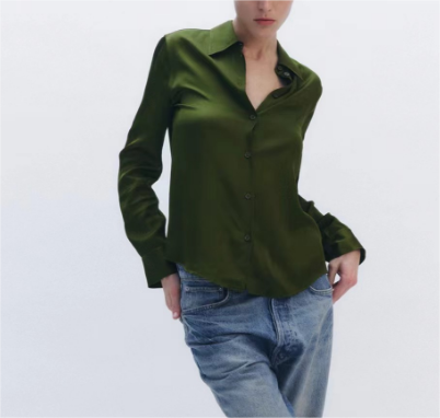 Winter Women Clothing Casual All Match Silk Satin Textured Shirt-Fancey Boutique