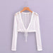Color-White-Spring Summer Sexy Transparent Stretch Lace Coat Chic Sexy Deep V Plunge Ultra Short Top-Fancey Boutique