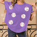 Color-Purple-Spring Summer Baseball Game Sequined T shirt Women Sequin Short Sleeve Outerwear Top-Fancey Boutique