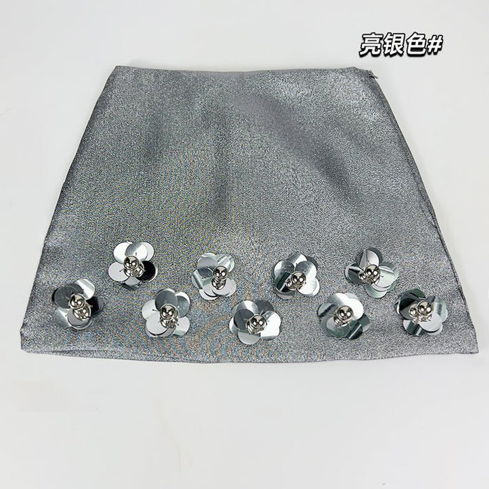 Color-Bright Silver-【MOQ-5 packs】 Women Sequined Skirt-Fancey Boutique