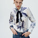 Spring Bowknot Decoration Printing Collared Casual Shirt-Fancey Boutique