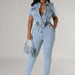 Color-Blue-Elastic Waist Slim Elastic Feet Fried Floral Wash Denim Jumpsuit Jumpsuit-Fancey Boutique