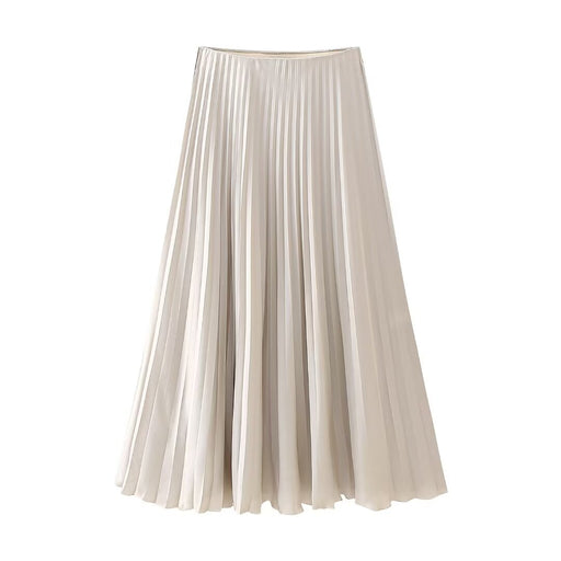 Color-Apricot-Women Elegant Slightly Mature Silk Satin Pleated Skirt-Fancey Boutique