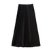 Color-Black-Women Elegant Slightly Mature Silk Satin Pleated Skirt-Fancey Boutique