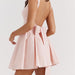 French Sweet Solid Color Bow Decoration Dress Autumn High Waist Short Hem Crumpled A Line Slip Dress-Fancey Boutique