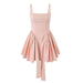 French Sweet Solid Color Bow Decoration Dress Autumn High Waist Short Hem Crumpled A Line Slip Dress-Pink-Fancey Boutique