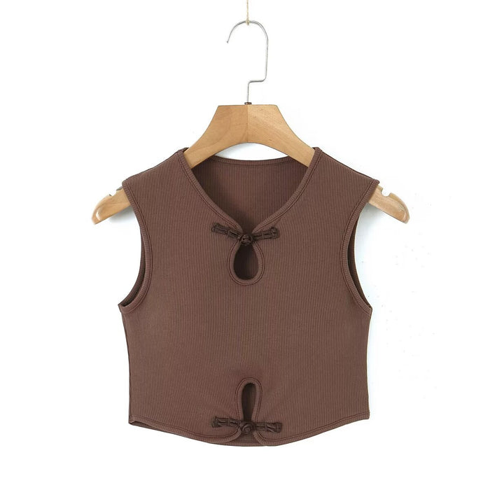 Autumn National Sexy Retro Buckle Casual Top Sexy Short Sleeveless Vest-Fancey Boutique