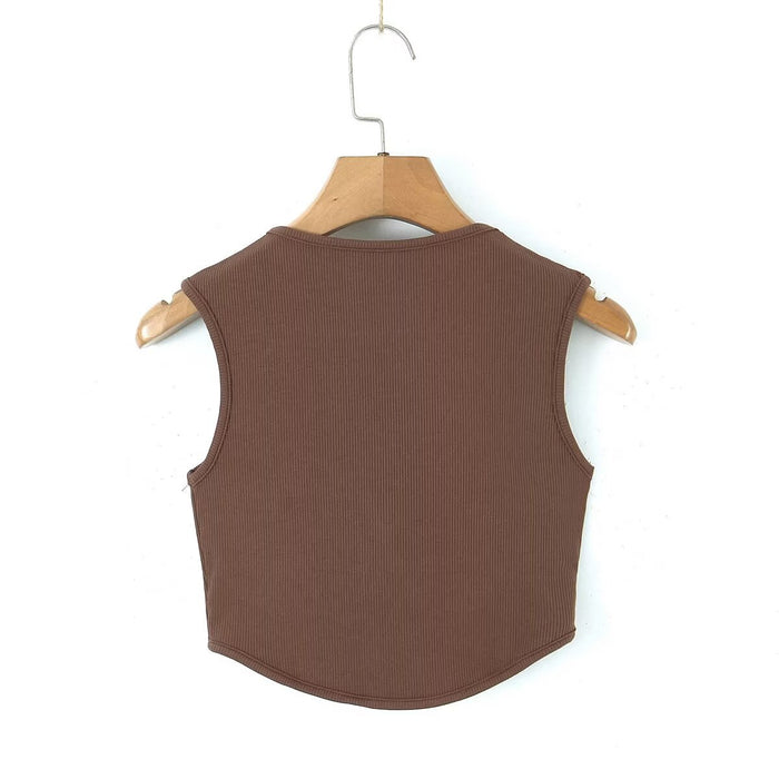 Autumn National Sexy Retro Buckle Casual Top Sexy Short Sleeveless Vest-Fancey Boutique