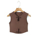 Autumn National Sexy Retro Buckle Casual Top Sexy Short Sleeveless Vest-Coffee-Fancey Boutique