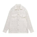 Women Collared Long Sleeve Loose Single Breasted Black Chanel Texture Shacket-White-Fancey Boutique