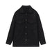 Women Collared Long Sleeve Loose Single Breasted Black Chanel Texture Shacket-Black-Fancey Boutique