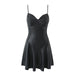 Color-Black-Autumn Winter Sexy Sexy Faux Leather Strap Dress Women High Waist Slimming A Line Dress Base-Fancey Boutique