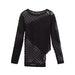 Color-Black-Autumn Women Asymmetric Hem Round Neck Hollow Out Cutout Sweater Sweater-Fancey Boutique