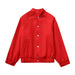 Women Clothing Spring Solid Color Wool Varsity Jacket-Red-Fancey Boutique