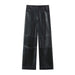 Color-Black-Fall Women Clothing High Waist Decorative Faux Leather Pants Trousers-Fancey Boutique