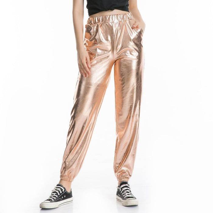 Color-Gold-Casual Sports Street Hip Hop Party Shiny Colorful Trousers Hologram Laser Loose Women Pants-Fancey Boutique