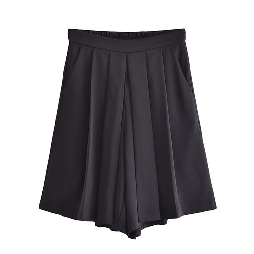 Color-Black-Spring Women Street Pleated Loose Long Culottes-Fancey Boutique