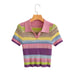 Color-Pink-Women Stripes Knitted Short Sleeved Shirt-Fancey Boutique