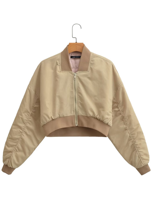 Women Spring Fall Short Flight Jacket-Khaki-Fancey Boutique