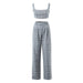 Color-Grey-Women Urban Plaid Suspender Trousers Two Piece Suit-Fancey Boutique