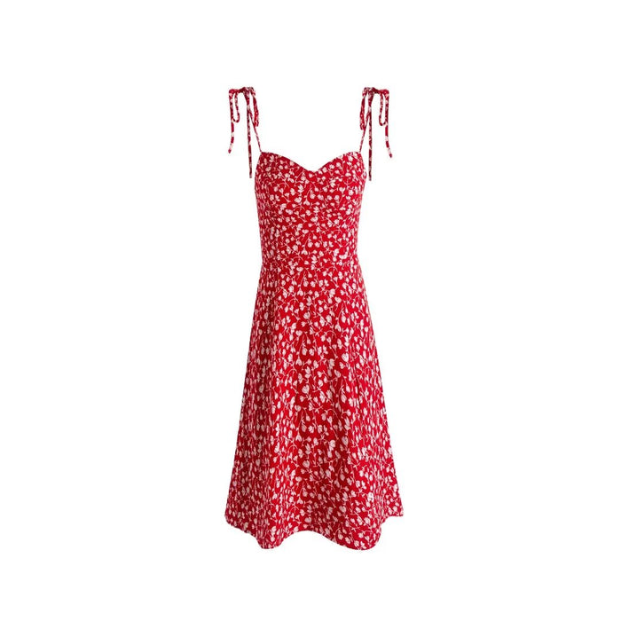 Color-Multi-Summer Women Clothing Red Floral Print Slim Strap Dress-Fancey Boutique