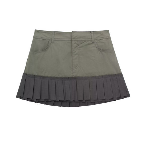 Color-Green-Spring Women Army Green Pleated Skirt Little Short-Fancey Boutique
