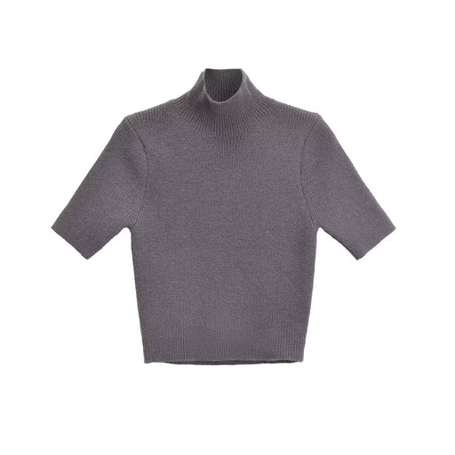 Color-Dark Grey-Half Turtleneck Thread Knitted Vest Women Early Spring Round Neck Office Fine Wool Slim Fit Sweater Half Sleeve-Fancey Boutique