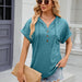 Spring Summer Solid Color Hooded Button Loose Short Sleeve T shirt Top Women-Fancey Boutique