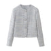 Women Autumn Winter All Matching Graceful Socialite Top round Neck Simple Short Chanel Coat-Light Gray-Fancey Boutique