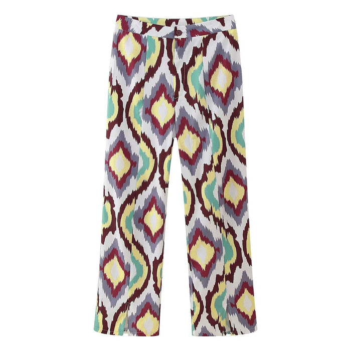 Color-Multicolor Casual Pants-Printed Short Shirt Printed Wide Tube Trousers Suit-Fancey Boutique