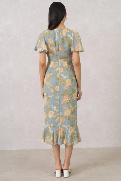 Color-Autumn French Mid Length Flounced Floral Printed Dress-Fancey Boutique