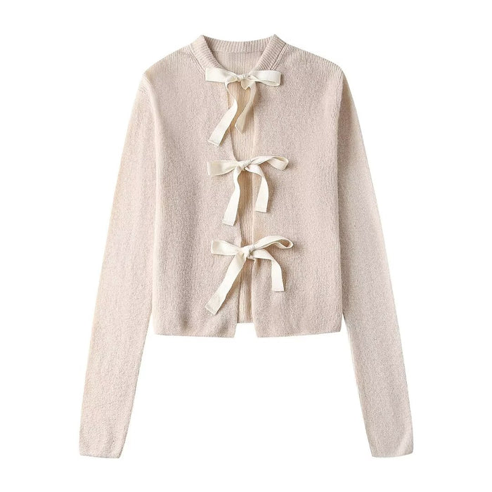 Women Bowknot Decoration Knitted Jacket-Apricot-Fancey Boutique