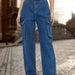 Work Clothes Jeans Blue Washed High Waist Straight-Leg Denim Trousers Women Jeans-Fancey Boutique