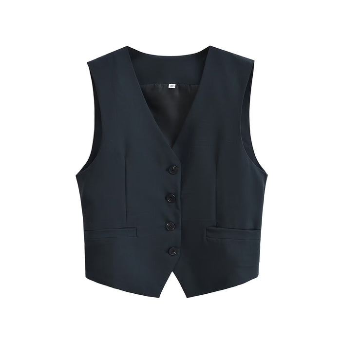 Women Autumn Winter V neck Piping Design Waistcoat-Fancey Boutique