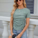 Spring Summer Solid Color round Neck Slim Pleated Short Sleeve T shirt Top Women-Fancey Boutique