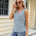 Summer Solid Color V neck Button Cinched Sleeveless Vest Top Ladies-Fancey Boutique