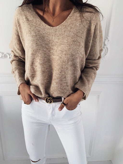Color-Ivory-Minimalist Candy Color V-neck Pullover Sweater-Fancey Boutique