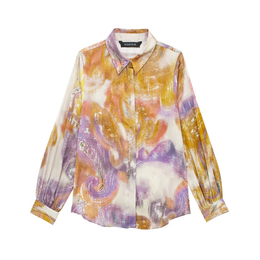 Spring Women Clothing Fashionable All Match Printed Silk Satin Textured Shirt-Multi-Fancey Boutique