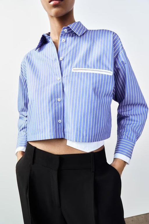 Spring Women Clothing Street Casual Top Striped Short Shirt-Fancey Boutique
