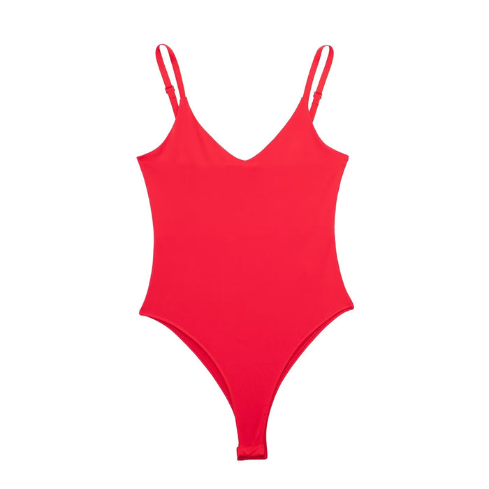 Color-Red-Sexy Four Color Beauty Back Jumpsuit Suspender Vest Slimming Top Nylon Jumpsuit-Fancey Boutique