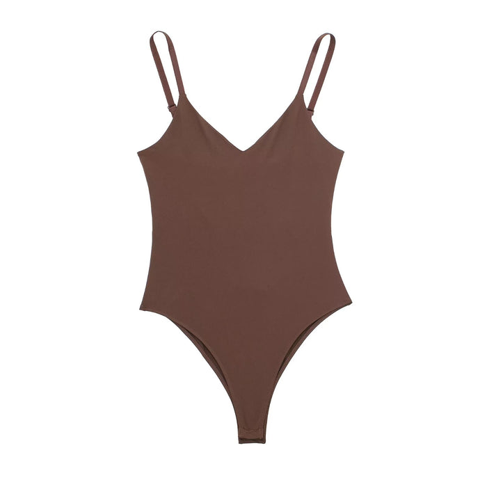 Color-Deep Coffee-Sexy Four Color Beauty Back Jumpsuit Suspender Vest Slimming Top Nylon Jumpsuit-Fancey Boutique