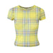 Color-Yellow-Summer Women Round Neck Yellow Grid High Elastic Mesh Printed T Shirt Top-Fancey Boutique