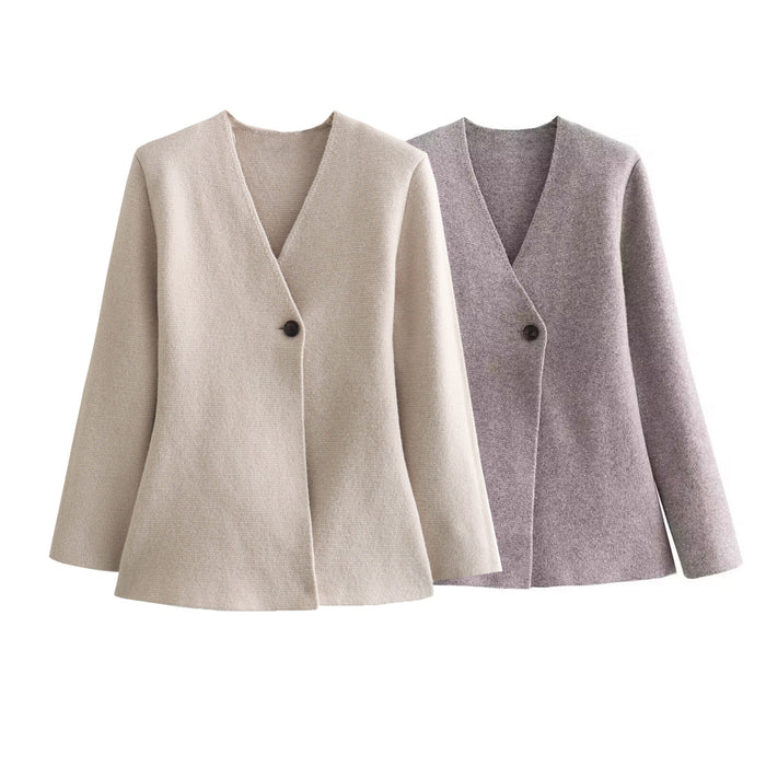 Women Clothing French V neck Knitted Jackets-Fancey Boutique