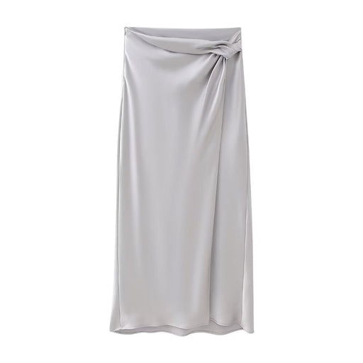 Women Clothing High Grade Silk Satin Texture Top Bow Tie Silk Satin Texture Midi Skirt-White Skirt-Fancey Boutique