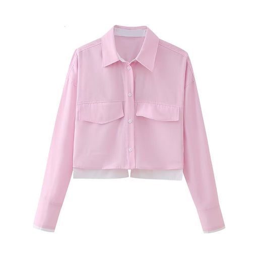 Women Clothing French Casual Polo Collar Short Shirt Top-Pink-Fancey Boutique