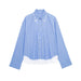 Blue Striped Stitching Long Sleeved Shirt Women Spring Korean Sexy Slim Fit Collared Slimming Shirt-Fancey Boutique