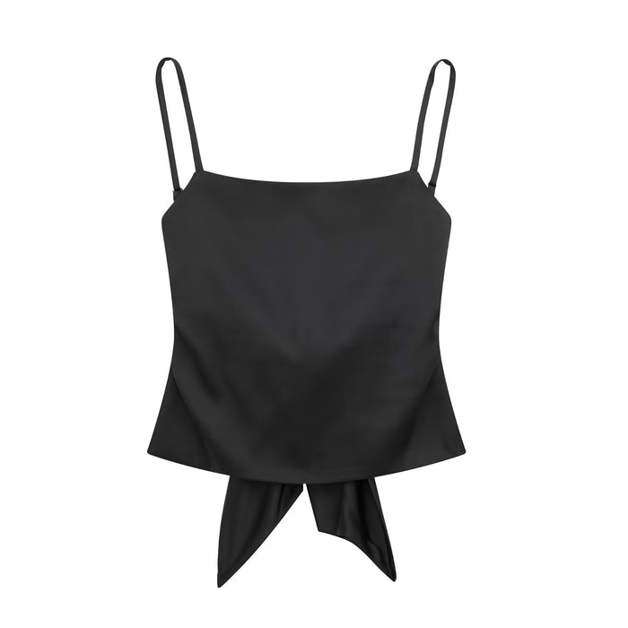 Color-Black-Spring Women Sexy Lacing Satin Strap Top-Fancey Boutique