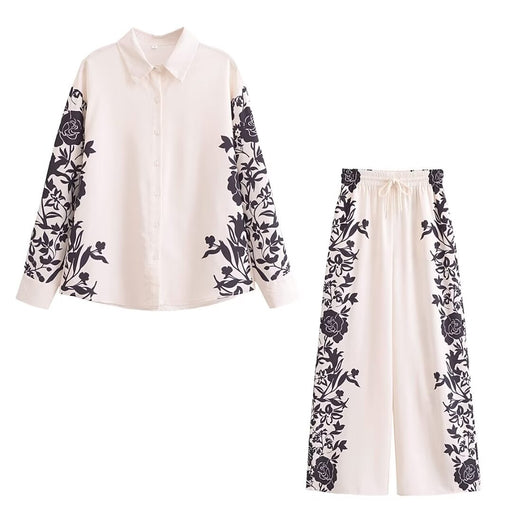 Color-Multi-Women's Clothing Spring Autumn Side Print Suit Shirt Casual Pants Loose Casual Suit-Fancey Boutique