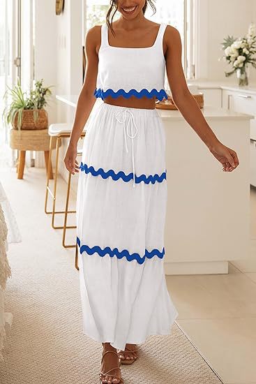 Women Clothing Lace Collage Sleeveless Short Vest High Waist Long Skirt Set-Fancey Boutique